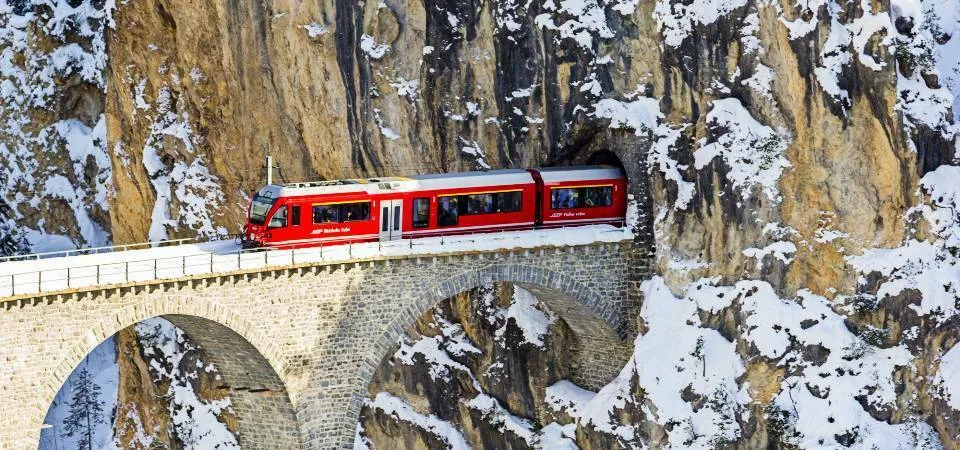 Swiss train in the Alps