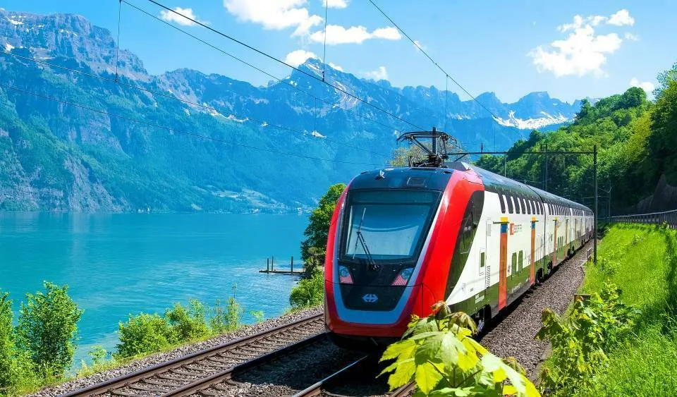 Swiss train and lake